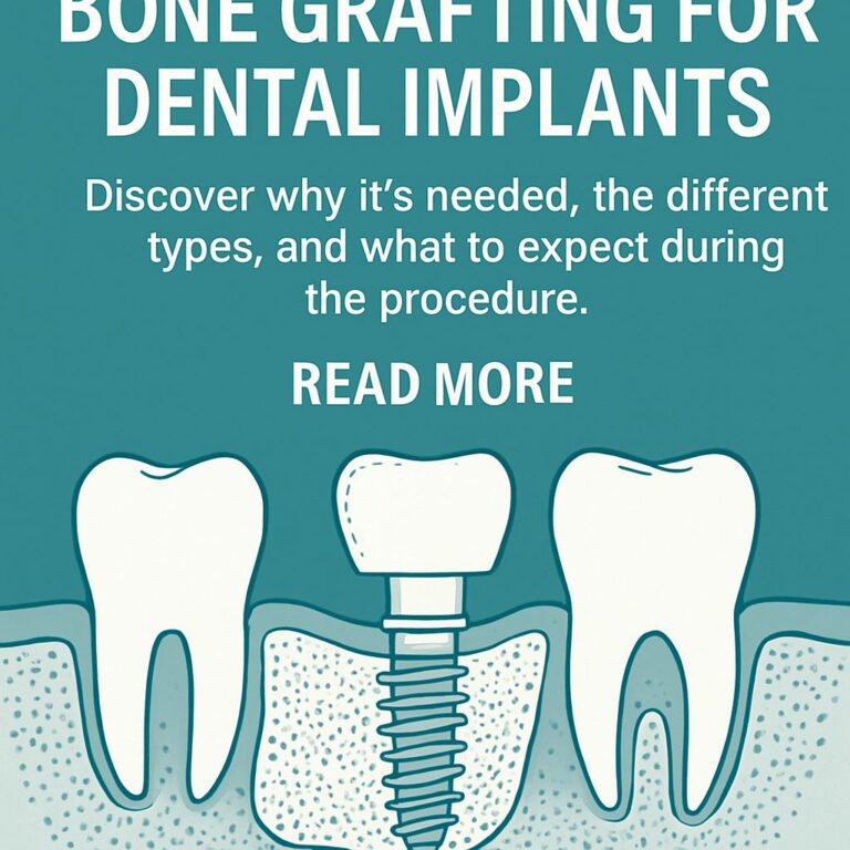 Image of a dentist explaining the bone grafting procedure to a patient while pointing to a model of a jaw with dental implants. No text on the image.