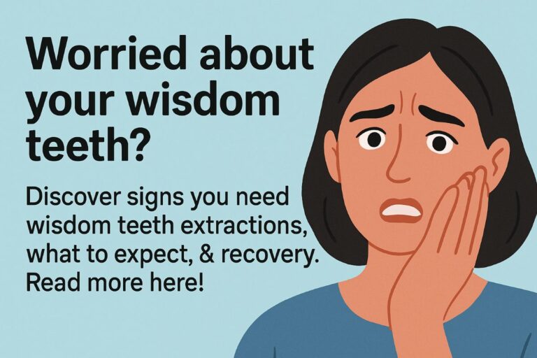 Photo of an x-ray of a human mouth, with one of the wisdom teeth angled horizontally. Text on image: "Impacted Wisdom Teeth?"