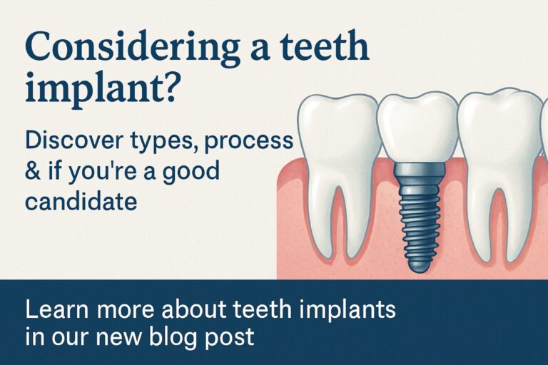Close up image of a dentist holding a titanium teeth implant, with dental tools blurred in the background. No text on image.