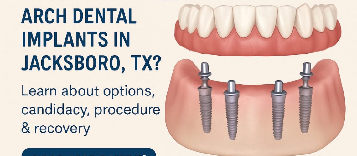 featured-image-07db64dc.jpg Photo of a smiling senior man in a dental chair, confidently displaying his new set of full arch dental implants. The dentist is visible in the background, making final adjustments. No text on image.